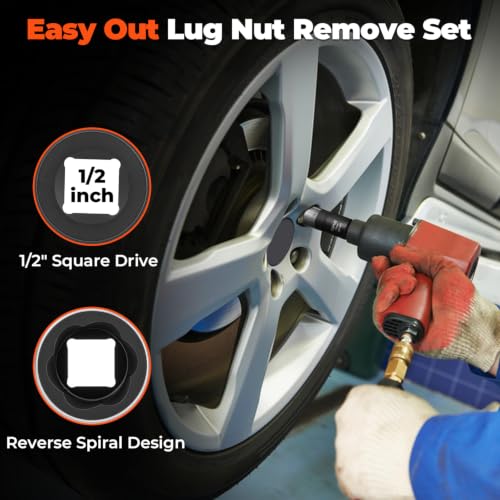 10 Piece Wheel Lock Removal Kit, 1/2" Drive Lug Nut Extractor Set