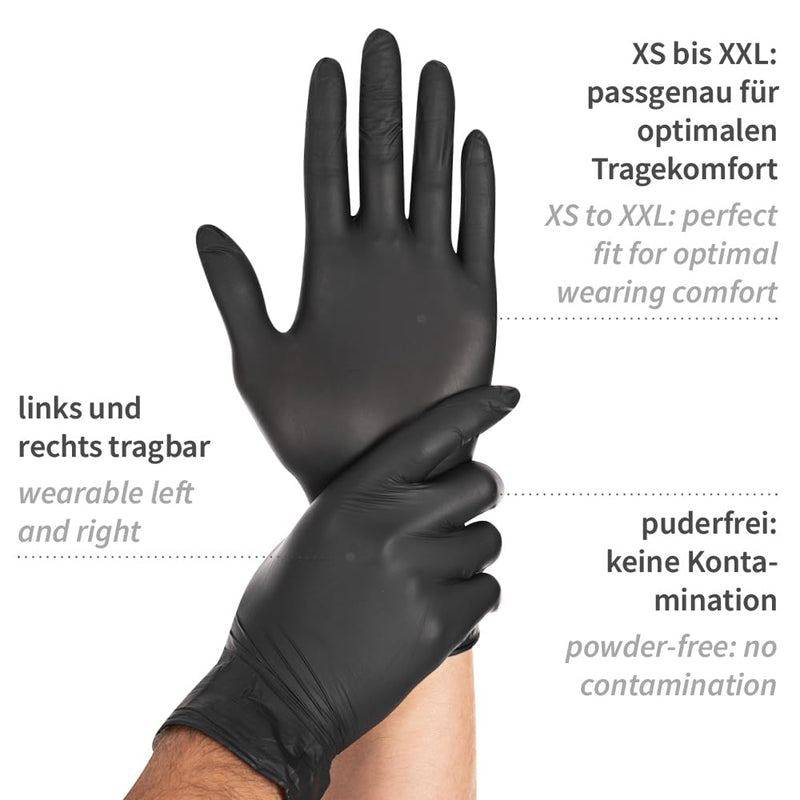 Franz Mensch Dark 27018 Nitrile Gloves Size L Black | Safe Light, tear-resistant, latex-free, 24 cm, disposable gloves, hygiene, care, cleaning
