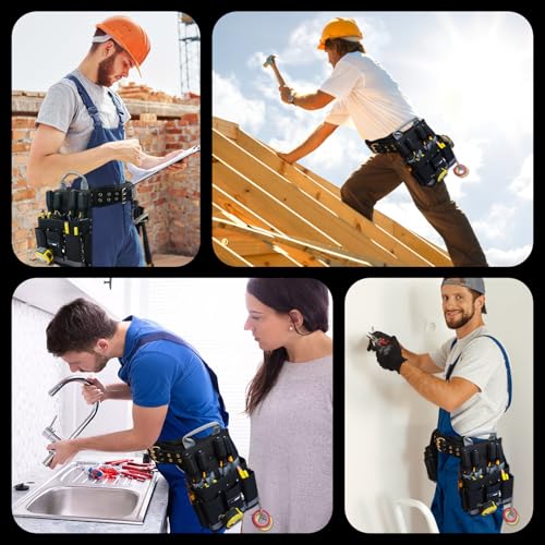 MELOTOUGH Electrician Tool Belt Set, Padded Work Rig with detachable Tool Pouches and Utility Apron, Combo Harness with Carry Handles for Carpenter Construction Tool Belt with Pouch
