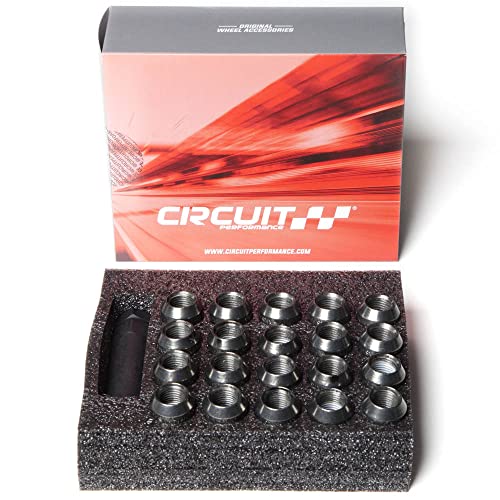 Circuit Performance Spline Drive Tuner Acorn Lug Nuts Hyper Black 14x1.5 Forged Steel (24pc + Tool) Compatible with Dodge Challenger Charger