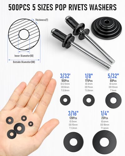 INCLY 1000PCS Black Pop Rivets Assortment Kit with Washers