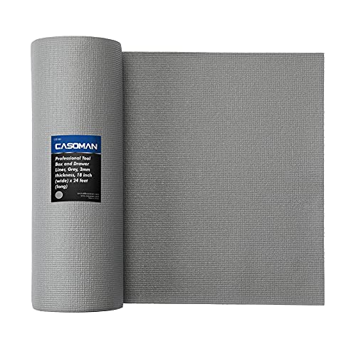 CASOMAN Professional Tool Box Liner and Drawer Liner 18inch (Wide) X 24feet (Long), Black & Grey, Easy Cut Non-Slip Foam Rubber Toolbox Drawer Liner Mat - Adjustable Thick Cabinet Liners