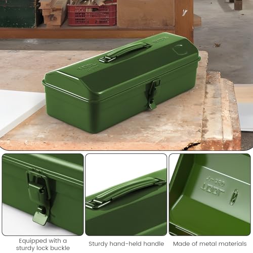 15 Inch Metal Tool Box with Lock - Portable Heavy Duty Workshop Tool Storage Case with Handle, Locking Hardware Organizer Box for Tools, Screws & Parts (Green) green
