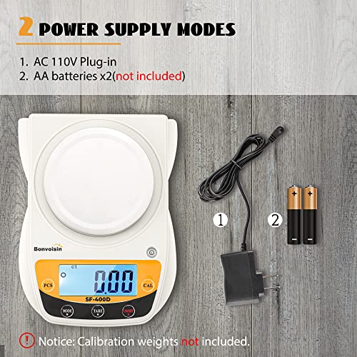 Bonvoisin Digital Lab Scale 600g x 0.01g Precision Electronic Scale LCD Display Analytical Balance Jewelry Scale Scientific Scale 0.01g Accuracy White