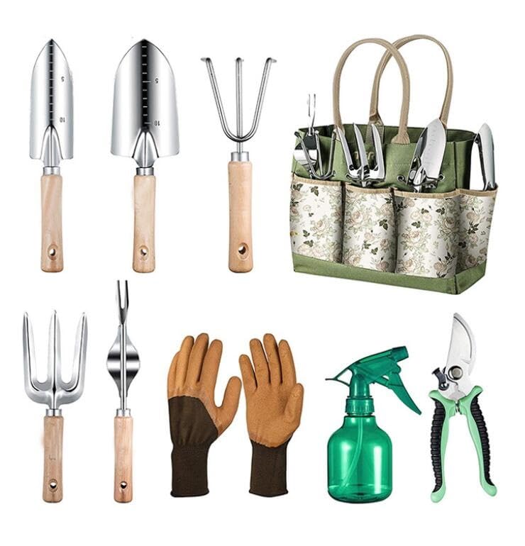 Gardening Tools 9-Piece Heavy Duty Gardening Hand Tools Durable Organizer Handbag,Rust-Proof Combination Garden Tool Set