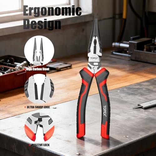 TOPEX 4 Piece Pliers Set with Ergonomic Non-Slip Handles