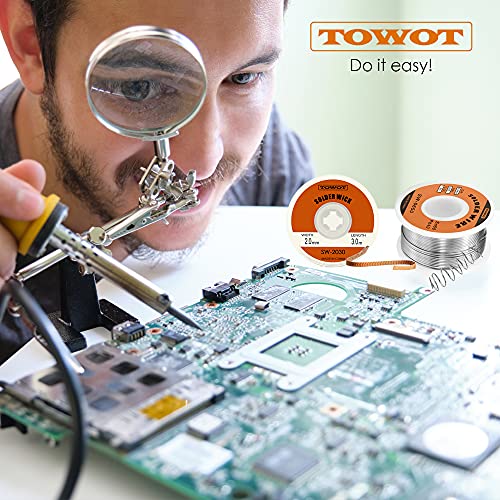 TOWOT Solder Wick Braid With Flux No-Clean Electronic, Desoldering Wick Braid Remover. Desolder Soldering Kit 2 mm W 0.08 Inches L 9.8 Inches (2 Pieces)