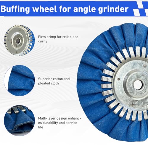 8" Airway Buffing Wheel Kit - 9Pcs Aluminum Metal Polishing Set with 5/8" Arbor Hole & Polishing Compound, Compatible with Angle Grinder for Mirror Finish