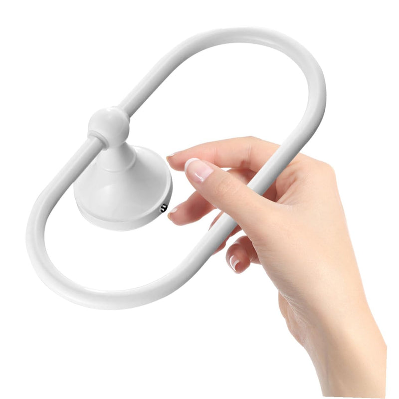 VOSAREA Hand Towel Ring Oval White - Hand Towel Holder for Bathroom Wall - Heavy Duty Rustproof Metal Hanger - Modern Matte Bathroom Hardware for Kitchen Sink (White)