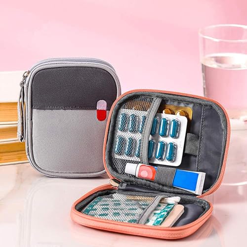 First Aid Bag, Empty, Pack of 2 Mini Travel Pharmacy Bag, Waterproof | For camping, travel, outdoor and car (grey + pink)