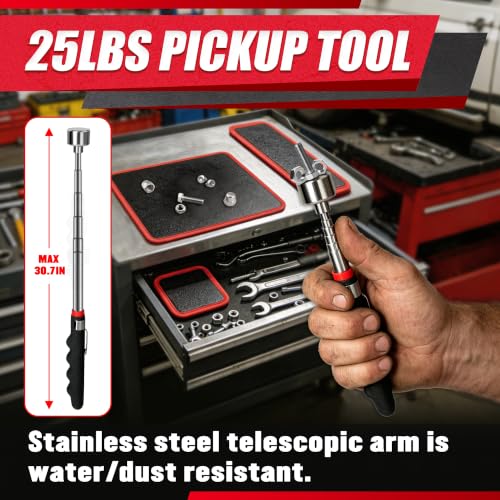 EACELIY 5PCS Magnetic Tool Mat Set,3 Sizes Magnetic Pads, 1 Magnetic Wristband & 25LBs Telescoping Magnetic Pickup Pen for garage, workshop and auto repair