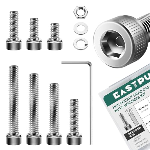 120Pcs Metric Bolt Assortment Kit M4 M5 M6 & 159Pcs M6 Machine Screw Assortment Kit, M6 x 8/12/16/20/25/30/35mm Stainless Steel Bolts and Nuts Kit with Lock & Flat Washers, Socket Head Metric