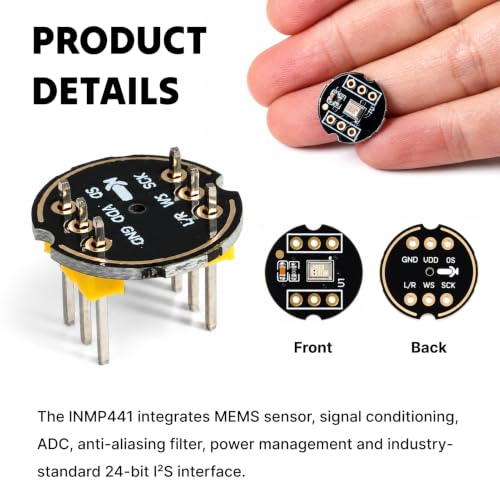 3pcs INMP441 ESP32 Microphone, Omnidirectional Sensor Module with I2S Interface, Digital Microphone Module ESP32 Compatible, MEMS Audio Module for Arduino Projects High Precision Low