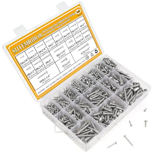 545 Pieces #4#6#8#10#12 Wood Screws Set, Phillips Pan Head #4#6#8#10#12 Self-Tapping Screws Assortment Kit, 304 Stainless Steel Wood Screws Kit (#4#6#8#10#12)