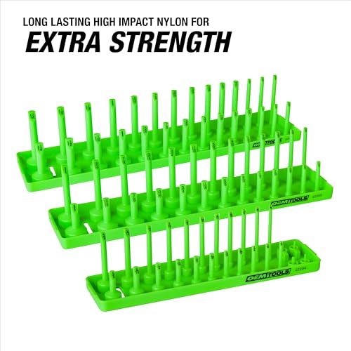OEMTOOLS 22233 6-Pc SAE & Metric Socket Tray Set for Sizes 1/4", 3/8”, 1/2" Black/Green