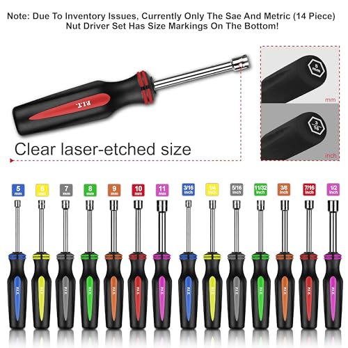P.I.T. 14 PCS SAE and Metric Nut Driver Set,3/16 to 1/2 Inch & 5 to 11 mm Metric & SAE-14 Piece