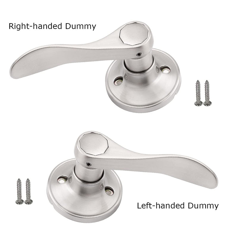 Gobrico 2 Pack Satin Nickel Dummy Wave Door Levers, No-Turning Interior Door Handles, 1 Left-Handed and 1 Right-Handed Door Knob 1 Pack