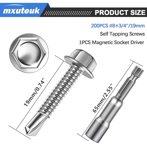 mxuteuk #8×3/4" Self Tapping Screws+1095PCS Self Tapping Screws Assortment Kits, #8#10 410 Stainless Steel Truss Head Self Drilling Screws and M2 M3 M4 Carbon Steel Phillips Pan Head Self Tapping