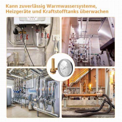 Bimetallic thermometer Ø63 mm 0–120°C with G1/2 connection | With Ø10 mm immersion sleeve for temperature measurement on radiators, heating systems, boilers and hot water pipes