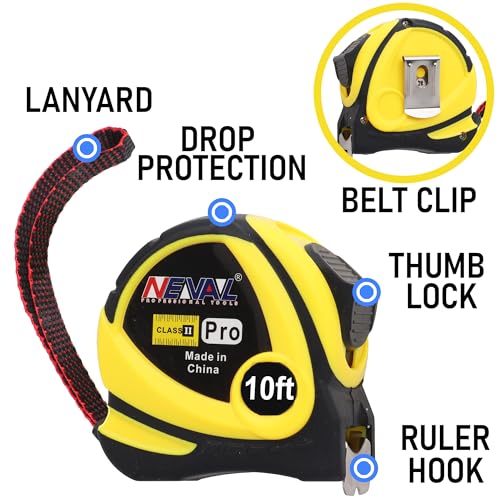 Tape Measure 10ft, 12-Pack Bulk, Self-Locking, Easy Read Measuring Tape, Retractable with Fractions 1/8 inch Scale 10-Foot (12-Pack)