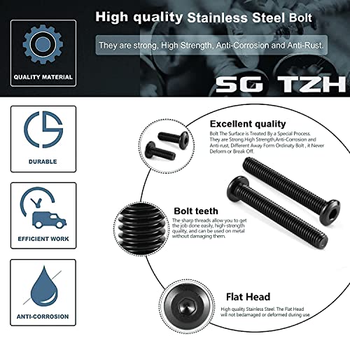 M10 x 110mm 20Pcs Flat Head Hex Socket Cap Screws Bolts, 304 Stainless Steel 18-8, Full Thread, Black Oxide by SG TZH (with Hex Spanner) 20 M10 x 110mm
