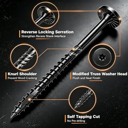 160PCS Wood Screws Set,Manganese Steel Torx Head Self Tapping Wood Screws Assortment Kit with T20/T25/T30 Star Bits & Magnetic Screw Ring,6 Sizes 1-1/2" to 6" for Woodworking,Furniture Repair