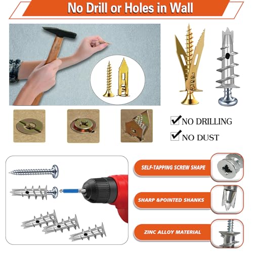 460PCS Self Drilling Drywall Anchors with Screws Kit,5-Sizes Metal Expansion Bolt for Dry Wall,230 PCS Sheetrock Anchors and 230 PCS Screws-No Drill Needed 450