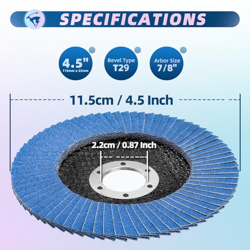 10 Pack Flap 4 1/2" x 7/8" for Angle Grinder, 40 Grit T29 Flap Sanding Discs, 4 1/2 Inch Grinding Wheels, Zirconia Grinding Discs for Metal, Wood, and Stainless Steel Finishing #40 29 10