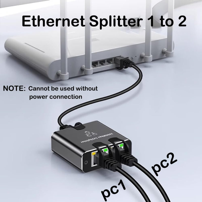 Gigabit Ethernet Splitter, RJ45 Network 1 to 2 Port High Speed [2 Devices Simultaneously Networking], 1000Mbps LAN Splitter with USB Power Cable for Cat 5/5e/6/7/8 Cable
