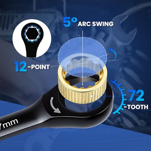 8PCS Metric Ratcheting Wrench Set, 72-Tooth Combination Wrench Set, 8-19mm