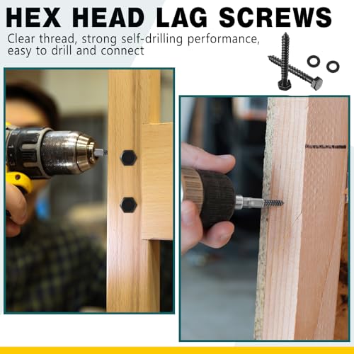 50 Sets 3/8" x 2" Hex Head Lag Bolts Heavy Duty Wood Lag Screw Carbon Stainless Steel with Washers Partially Threaded Hexagon Head Screws Zinc Plated(Black) 3/8" X 2" Black 50