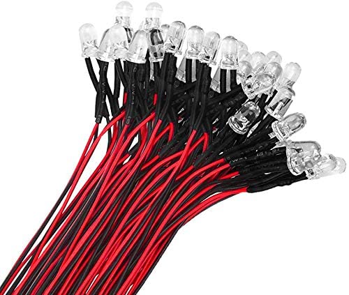 HUAZIZ Pack of 50 Pre-Wired LED, 12V Warm White, 5mm Diode Light with 20cm Cable