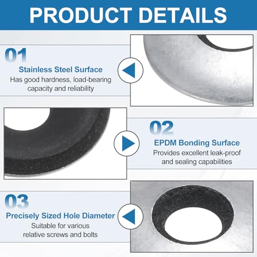uxcell 200Pcs 1/4" x 1-3/16" Sealing Washers, 304 Stainless Steel EPDM Bonded Neoprene Rubber Washers for Screws Bolts, Silver&Black 1/4" x 1-3/16" 200