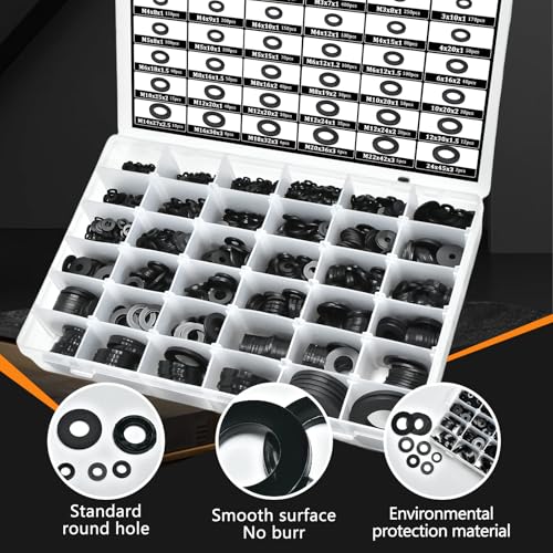 JUNCHEN 7978pcs Large Flat Washers Spacers,36 Sizes Flat Washers Assortment Kit,Nylon Washers for Screws