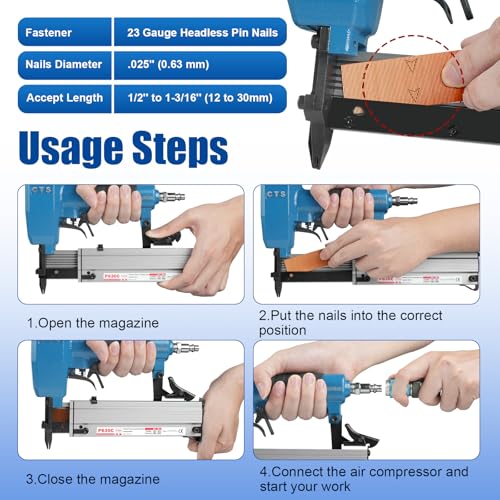 P612 23 Gauge 1/2-Inch Pin Nails × 10,000PCS with P630C 23 Gauge Pin Nailer