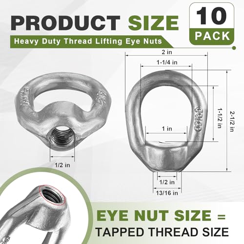 Lounsweer 10 Pcs 1/2"-13 Heavy Duty Lifting Eye Nuts, Thread Bail Type