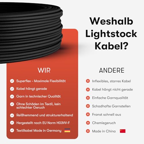 Textile Cable for Lamps, Textile-Coated Round Cable, Three-Core, 3 x 0.75 mm², Gold, black 5 metres