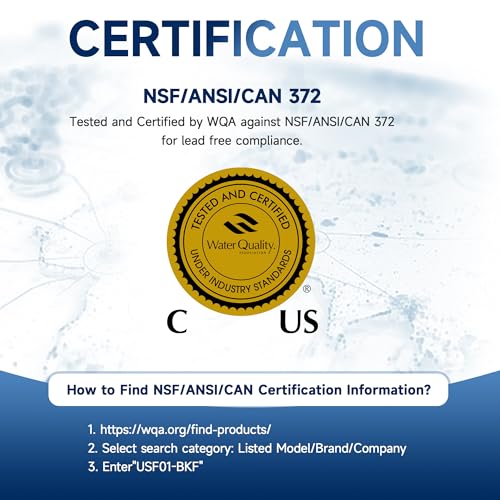 AQUALTRA USF01-BKF Under Sink Filter System, 12K Gal with Faucet, NSF/ANSI/CAN 372 Certified +1 Replacement Filter