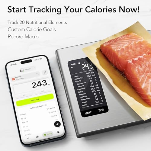 Ultrean Smart Food Kitchen Scales with Nutritional Calculator, Food Nutrition Scale, Digital Kitchen Scale with Calorie Counting for Weight Loss&Fitness, Stainless Steel, 22lb (Extra Large) Extra Large