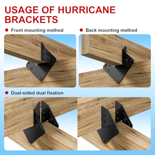 Black Hurricane Ties for Rafter 10 PCS ，16 Gauge 1.2mm，Heavy Duty Joist Hangers for Roofing Trusses Wood，Roofing Trusses 120 Screws Black