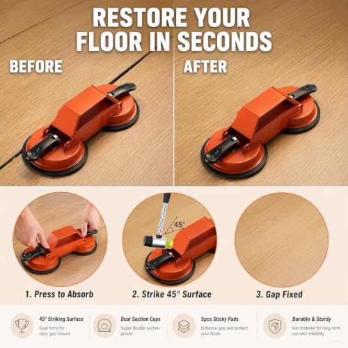 Floor Gap Fixer Tool, 45° Striking Surface, Dual Suction Cup