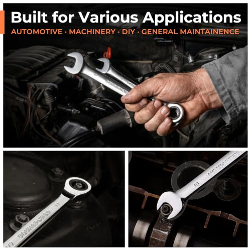 8-Piece Metric Ratcheting Combination Wrench Set, 72-Tooth, CR-V Steel 6mm-17mm