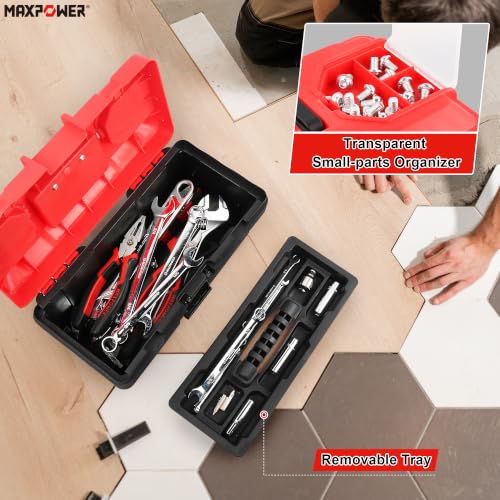 MAXPOWER Small Tool Box, 14-inch Plastic Tool Boxes with Handle 14” 14" red
