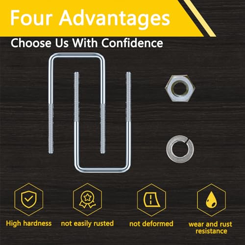 3" W x 7.1" L Zinc-Plated U-Bolts with Nuts and Spring Washers for Boat Trailer Tubes, Rectangular Wood and Metal Objects, Square Zinc-Plated Bolts (M10 x 80mm x 180mm 3inch