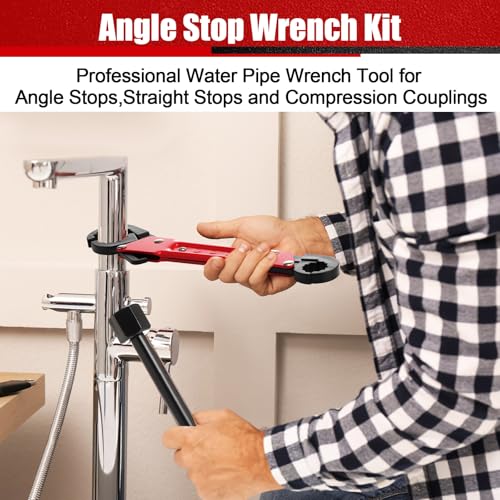 5 Pcs Compression Sleeve Puller Kit, Angle Stop Wrench Tool, Red