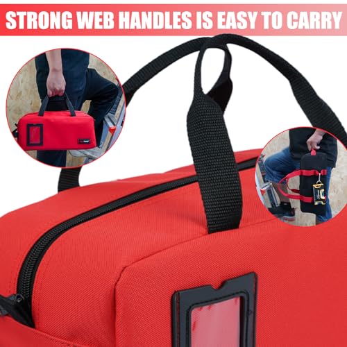 MELOTOUGH Small Canvas Tool Bag Tool Tote Bag with Zipper Utility 14 Inch Tool Organizer Bags for Electrician,Construction,Plumbing,HAVC (Black 3 Packs & Red 1 Packs)