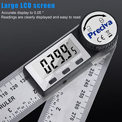 Preciva Digital Protractor with Screen Hold and 180° Rotating Function, 400 mm Angle Bevel Ruler Made of Stainless Steel for Woodwork, Home Work – Large Display