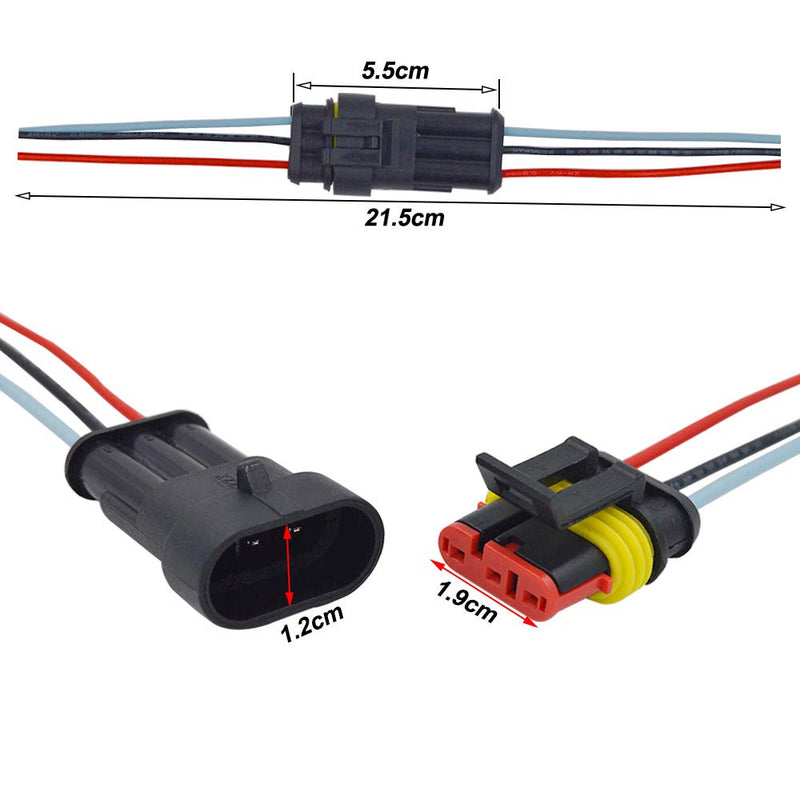 FULARR 4 Kit 3 Pin Way Car Auto Waterproof Electrical Cable Connector Terminal Plug Socket with Wire, for Motorcycle Car Truck Boat