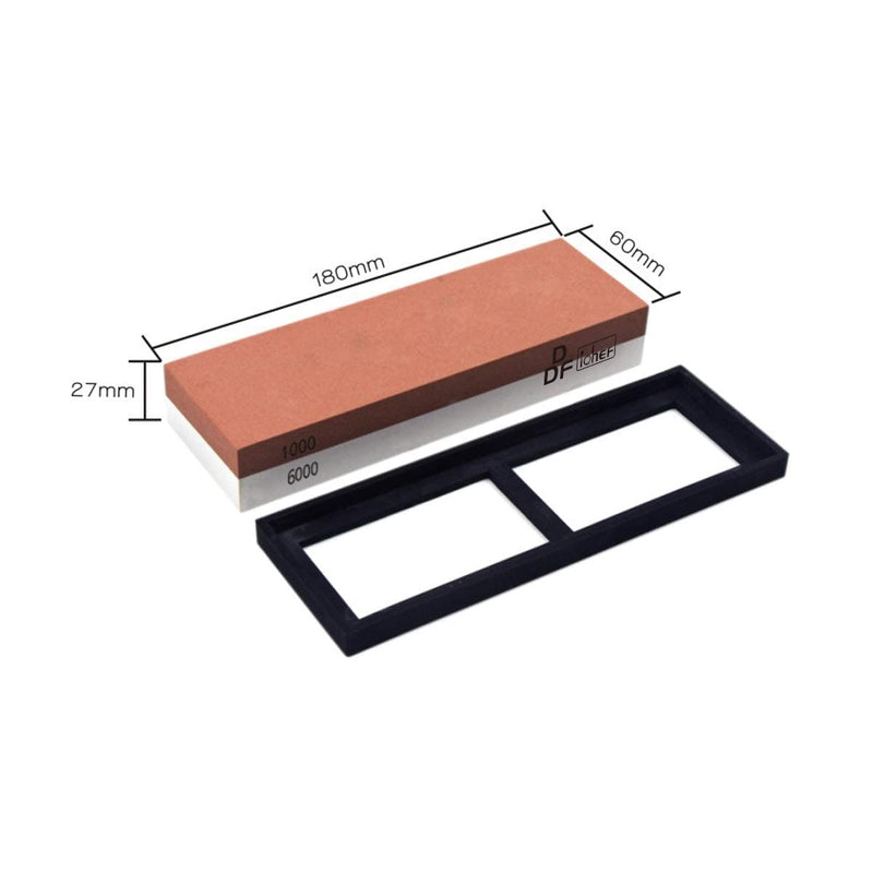 DDF IohEF whetstone, grit 1000/6000 sharpening stone, professional 2-in-1 double-sided knife sharpener with non-slip silicone holder and knife holder for knives