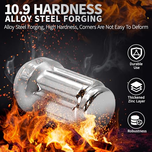 24 PCS 1/2-20 Chrome Lug Nuts, 1.35" Tall Hex Trailer Lug Nuts, 60 Degree Conical Cone Seat with Socket Key, Wheel Lugnuts Compatible with Jeep Cherokee Wrangler Liberty TJ XJ ZJ CJ5 Silver, 24pcs+1 Point Spline M12.7x1.27